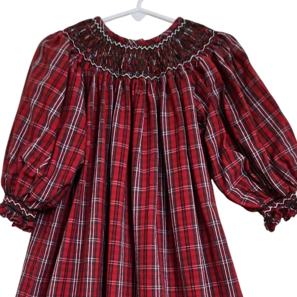 Strasburg Red Tartan Plaid Smocked Dress Sz 3 - 3Y - Picture 2 of 7